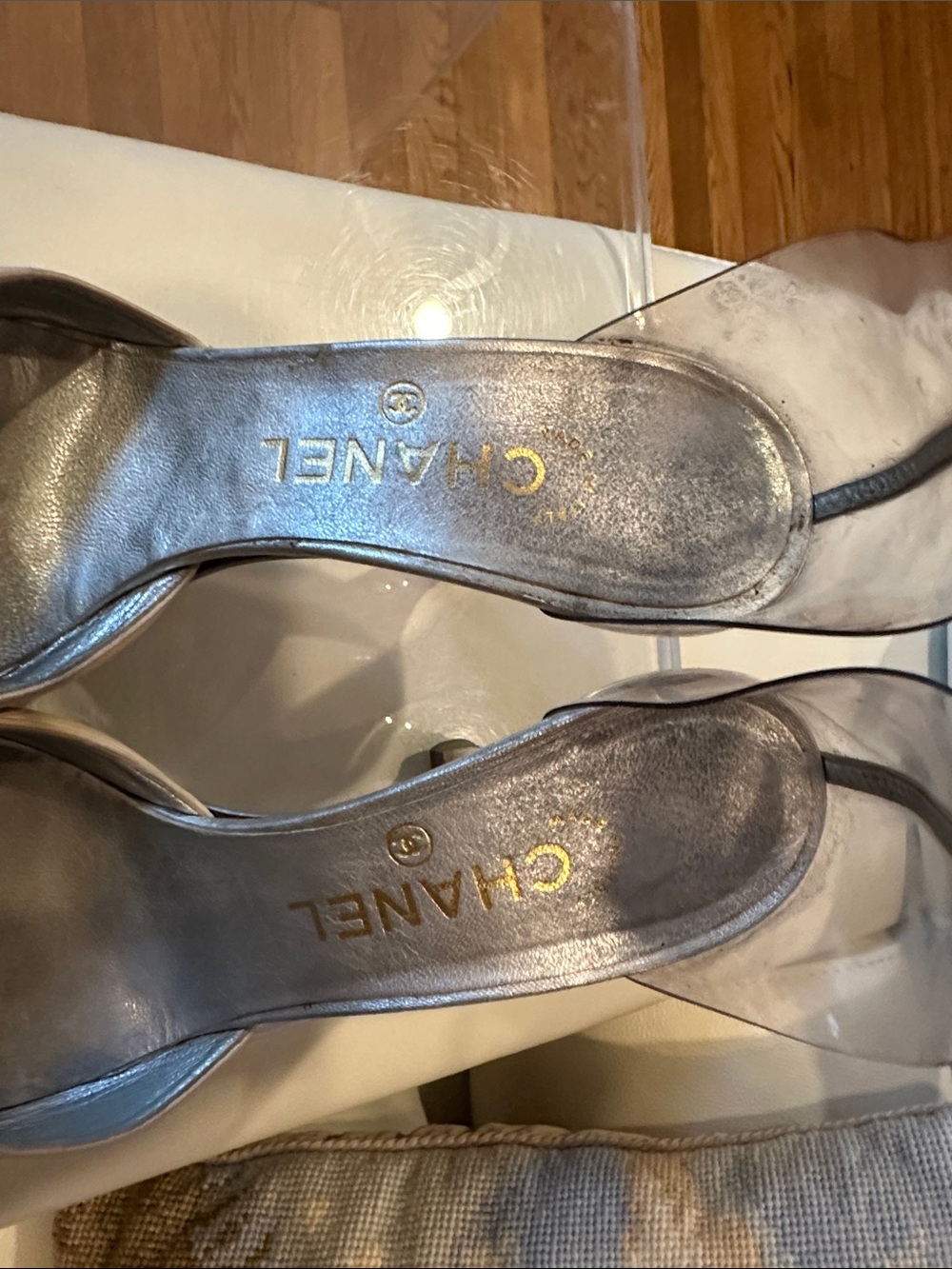 CHANEL Beige Leather Pumps with Clear Ankle Strap - Picture 8 of 16